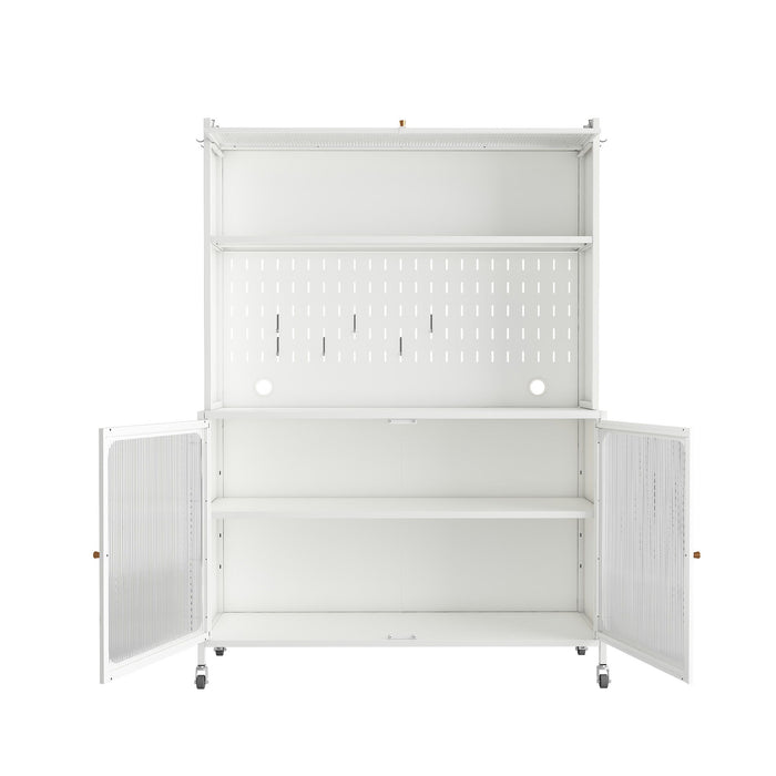 Contemporary Kitchen Pantry Cabinet With Glass Doors, Adjustable Shelves, Steel - Brushed Nickel