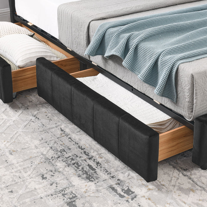 Storage Elegant Upholstered Tufted Bed Frame With Backrest And Armrests