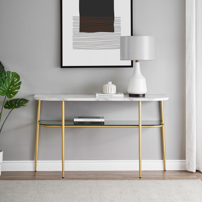 Modern Minimal Curved Entry Table - Gray / Gold