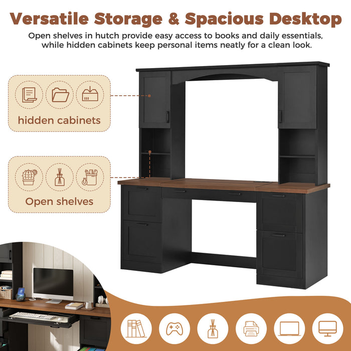 Farmhouse Computer Desk With Hutch