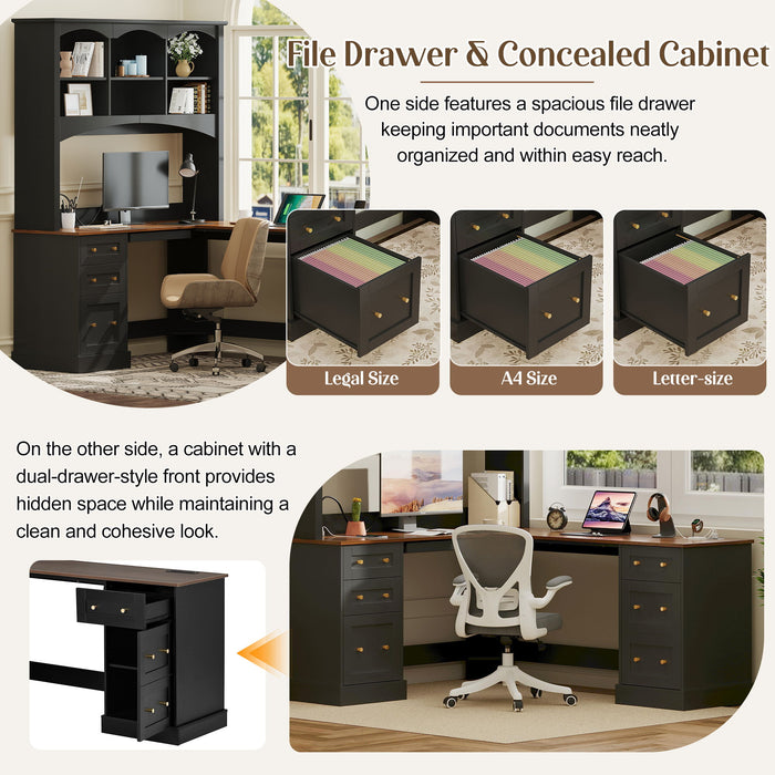 Space Saving L-Shaped Computer Desk With Keyboard Tray & Charging Stations