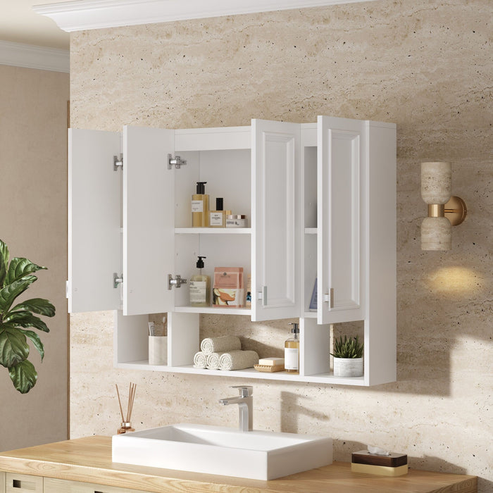 Bathroom Cabinet With 3 Adjustable Shelves Wall Mounted Medicine Cabinet, Soft Closing Hinges, Open Shelving Design - White