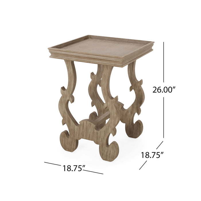 French Country Style Accent Table With Ornate Stretcher Base - Natural