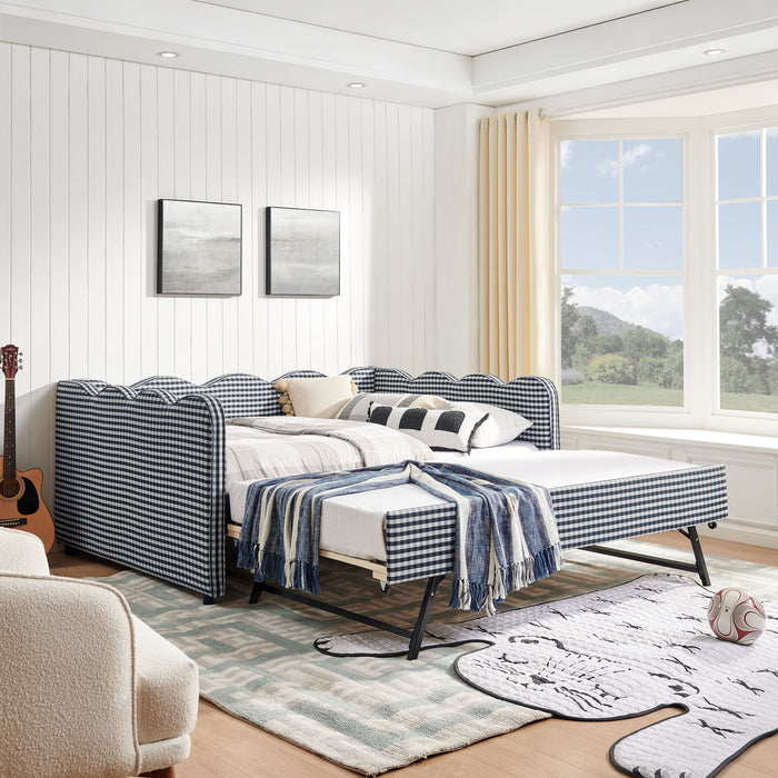 Gingham Daybed With USB Charging Port, Wave-Shaped Design
