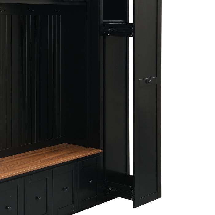 Entryway Hall Tree With Storage Bench, Coat Rack Shoe Bench With Cabinets