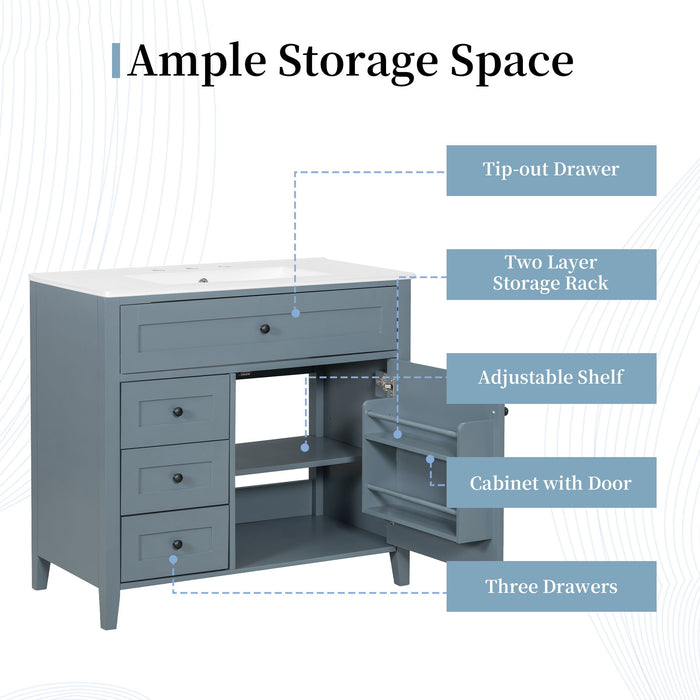 Bathroom Vanity With Sink, 3 Drawers & Cabinet With Adjustable Shelves