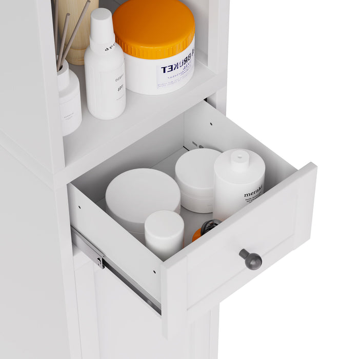 Tall Narrow Bathroom Cabinet With 5-Tier Storage, Adjustable Shelves, Freestanding - White