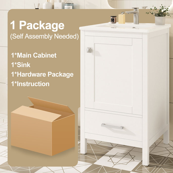 Bathroom Vanity With Ceramic Sink, Soft Close Drawers, Door Organizer, Divider Drawer, Adjustable Foot Pads