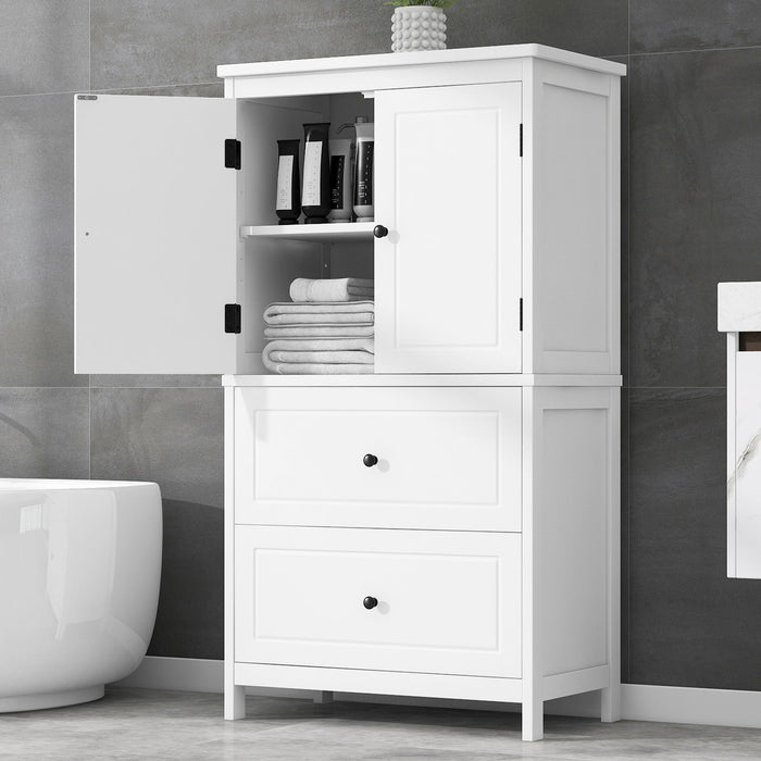 Bathroom Storage Cabinet With 2 Doors And Drawers, Adjustable Shelf