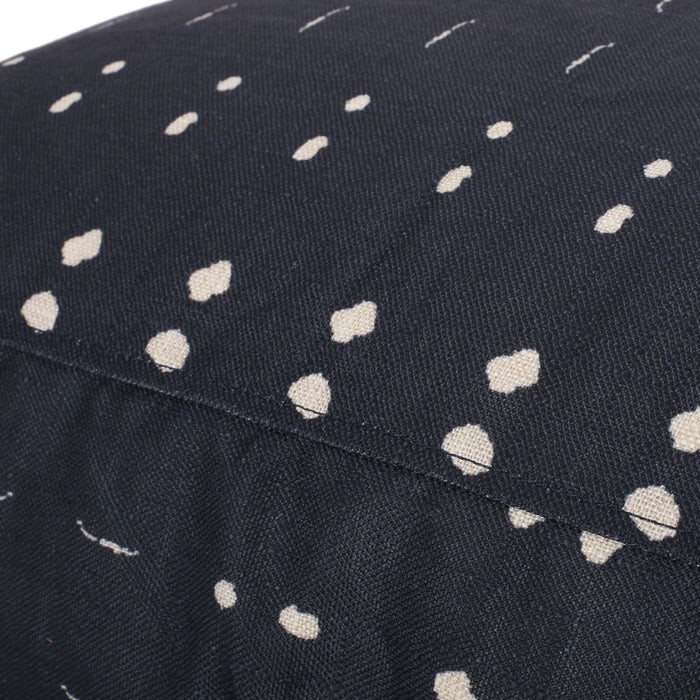 Dalm - Fabric Square Pouf Ottoman With Polystyrene Beads Filling - Dark Blue / White