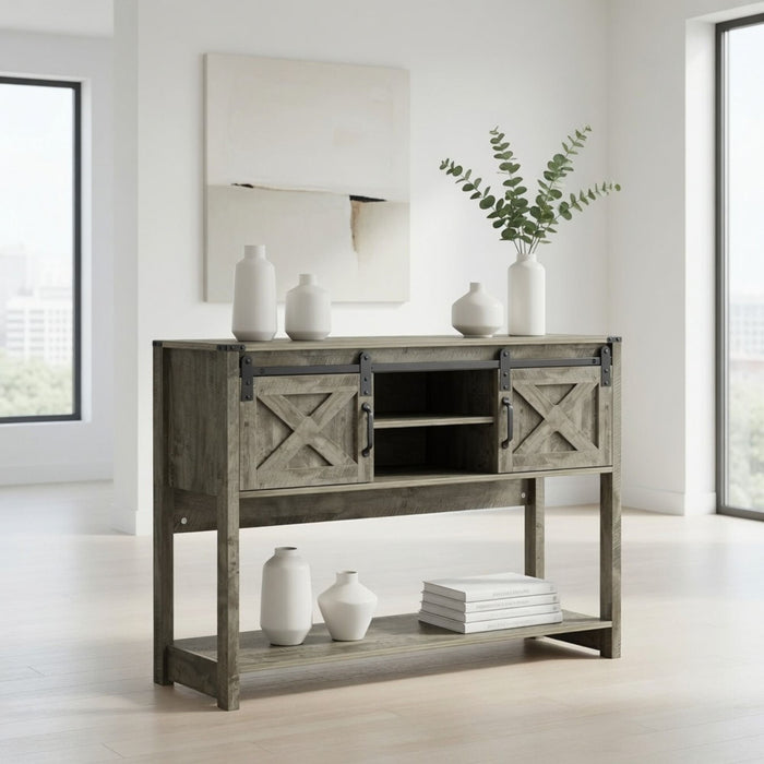 Farmhouse Entryway Table With Sliding Barn Door