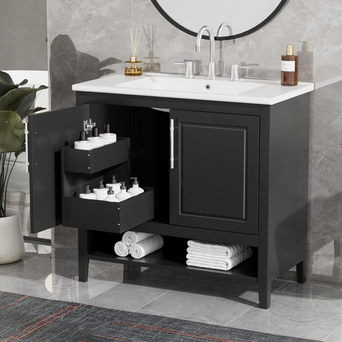 36" Bathroom Vanity With Sink, Frame Cabinet With Doors And Drawers - Black