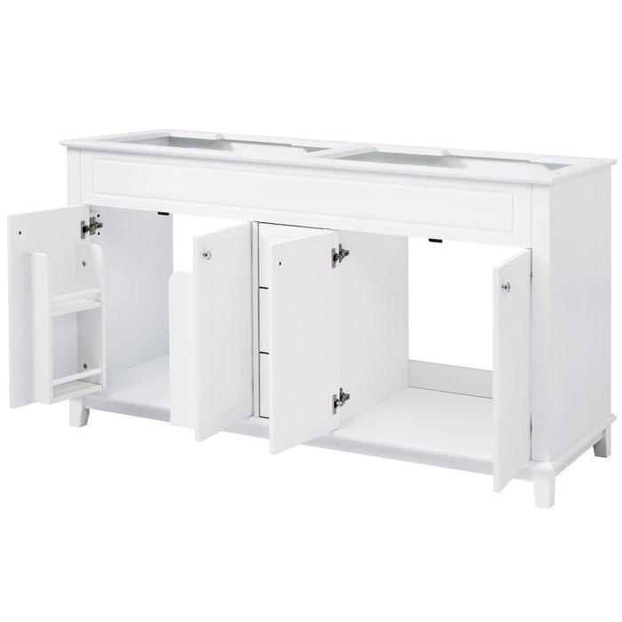 Bathroom Vanity Cabinet Only, 3 Drawers & 4 Doors & Double Layer Shelves - White