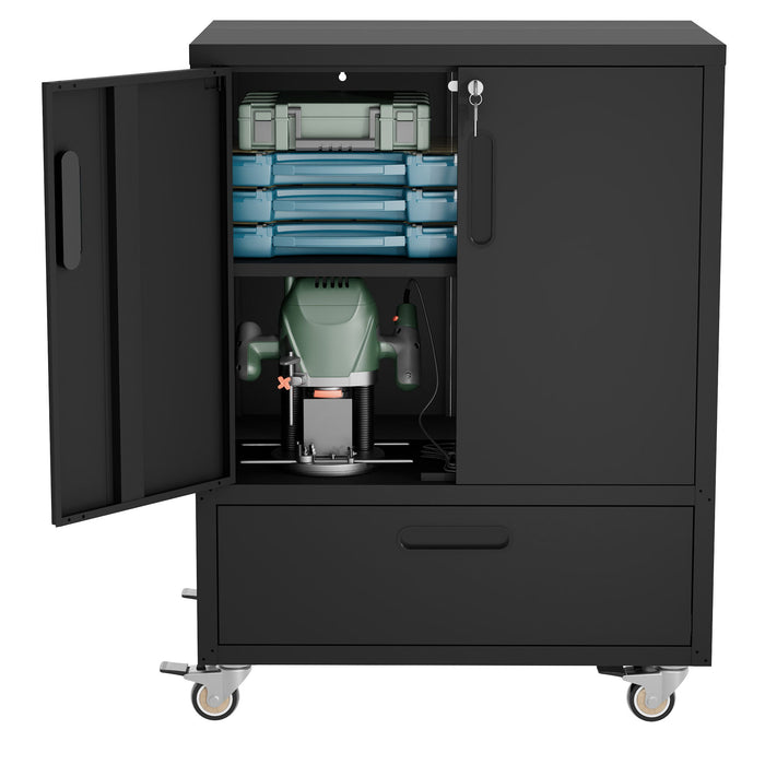 Mobile Tool Cart With Lockable Casters, Heavy-Duty Storage Organizer - Black