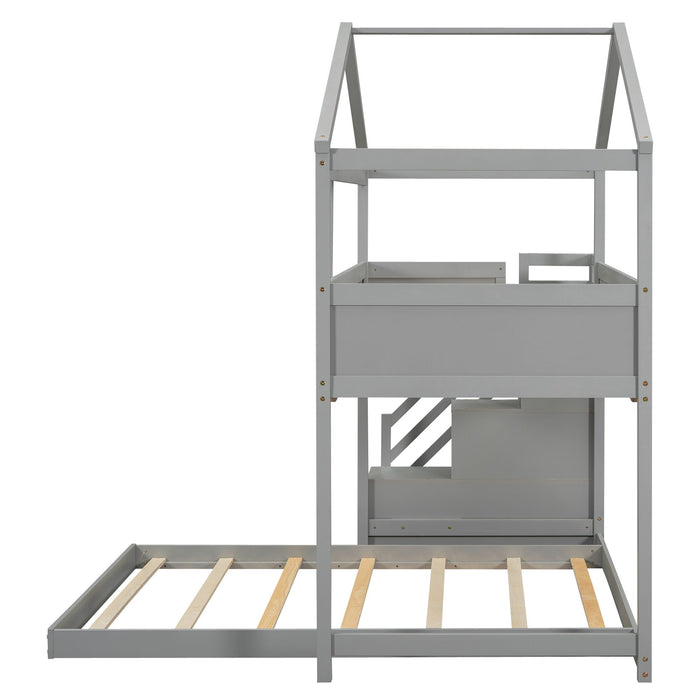 House Style Bunk Bed With Storage Staircase And Blackboard