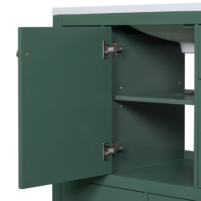 Modern Bathroom Vanity Base Only, 6 Drawer Storage With Adjustable Shelf