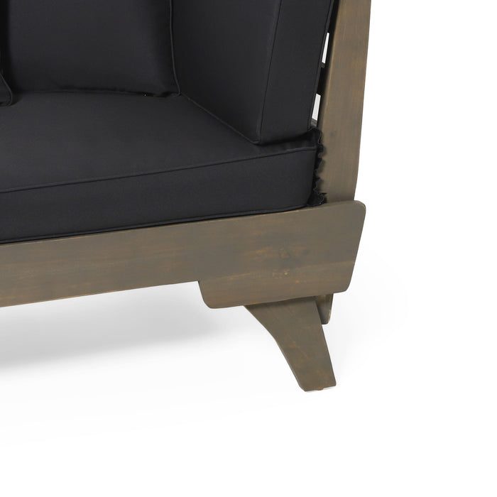 Outdoor Patio Daybed Sofa, 3 Seat Sofa With Foldable Arm 4 Back Pillows