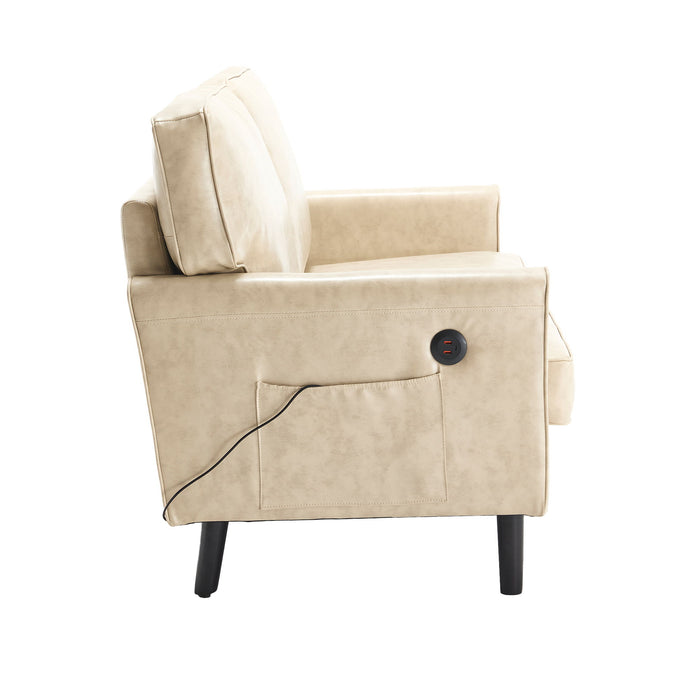 Mid Century Modern Loveseat Sofa With USB Ports, Removable Pillow Cover