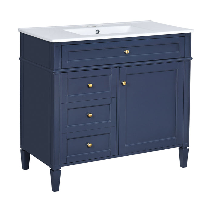 Bathroom Vanity With Top Sink, Modern Bathroom Storage Cabinet, 2 Drawers And A Tip-Out Drawer, Single Sink Bathroom Vanity - Blue