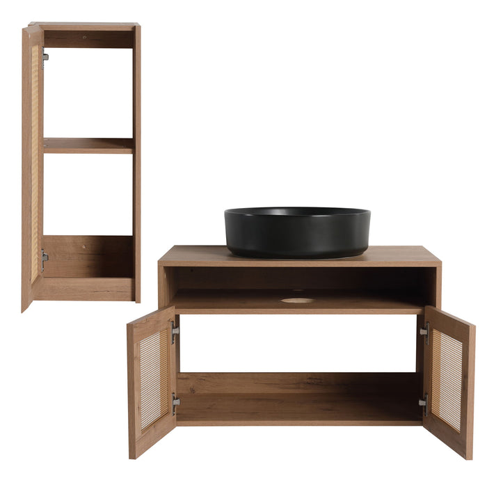 Bathroom Vanity With Art Sink And Side Cabinet, Float Mounting Design