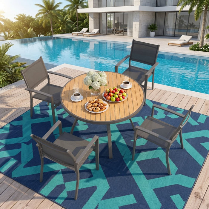Outdoor Round Patio Table With Slatted Top - Gray