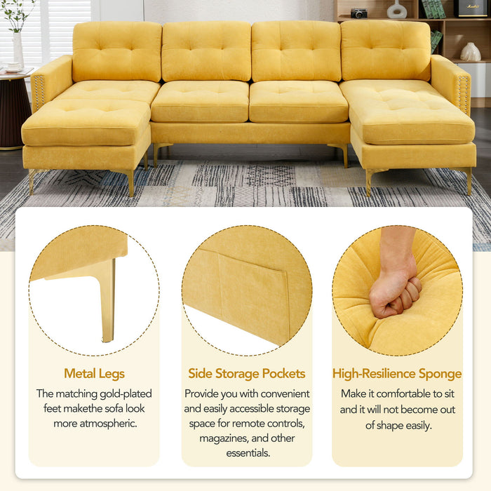 Modern L - Shape Convertible Sectional Sofa With Movable Ottoman