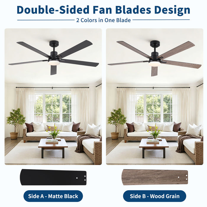 Ceiling Fan With Lights And Remot With Quiet DC Motor, 6 Speeds, Reversible Blades - Black
