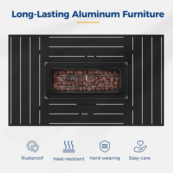 Rectangular Propane Fire Pit Table With Burner, Lava Rock, Waterproof Cover