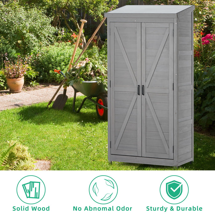Wood Outdoor Storage Cabinet With Metal Top Garden Shed For Yard And Patio - Gray