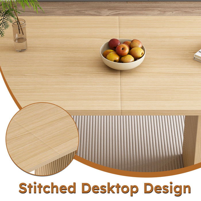 Oval Dining Table For 6 People With Wood Strip Base - Burly Wood