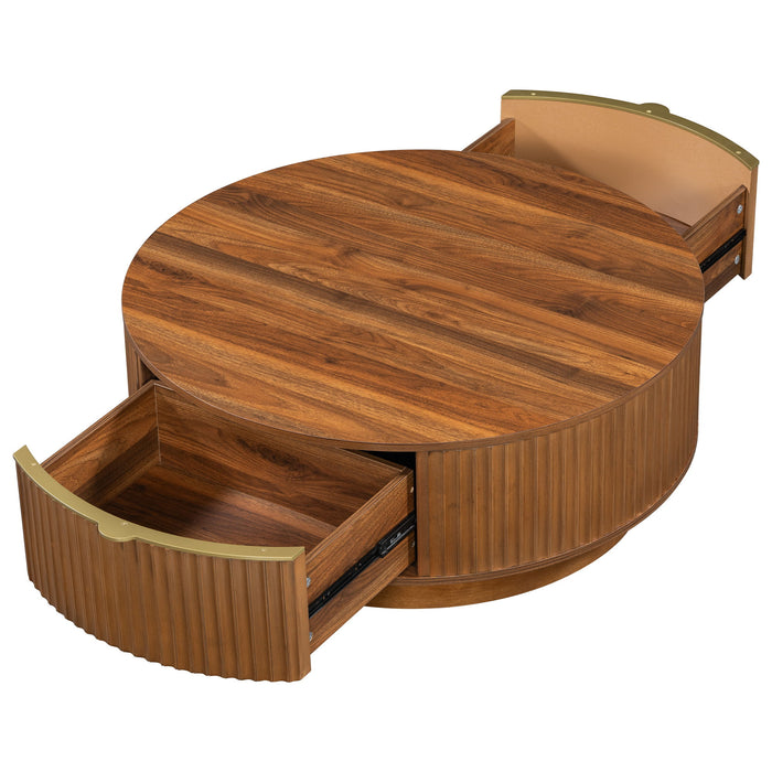 Farmhouse Round Coffee Table With Storage Drawer