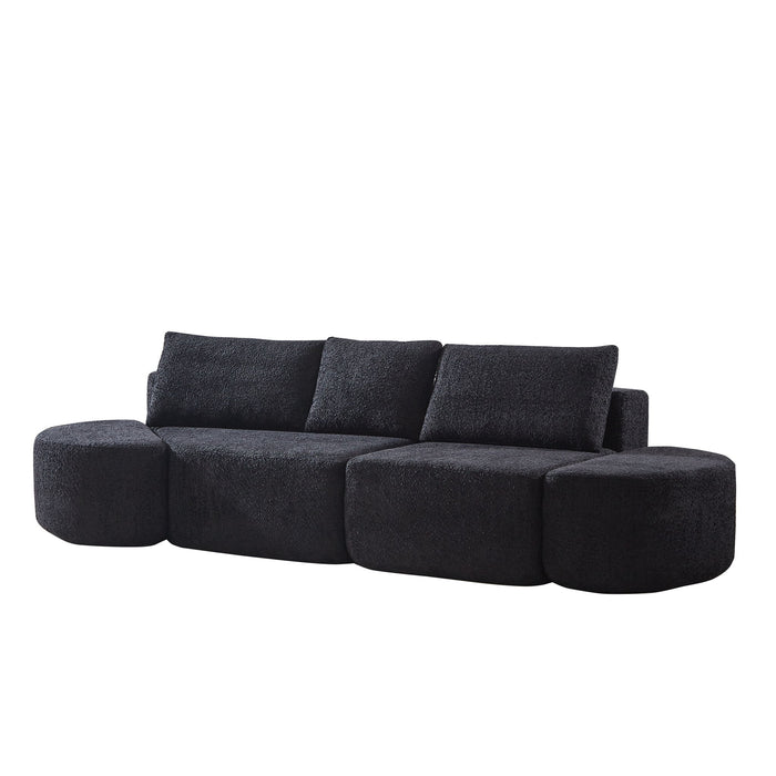 V - Shaped Modular Sofa Set & 3 Pillows And 2 Curved Ottomans For Living Rooms - Black