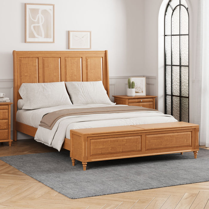 Sleigh Bed Frame With Tall Headboard And Storage Bench