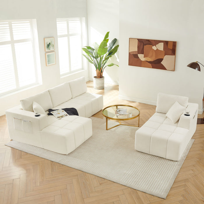 U - Shaped Sectional Sofa, Cup Holders & Side Pockets For Living Room