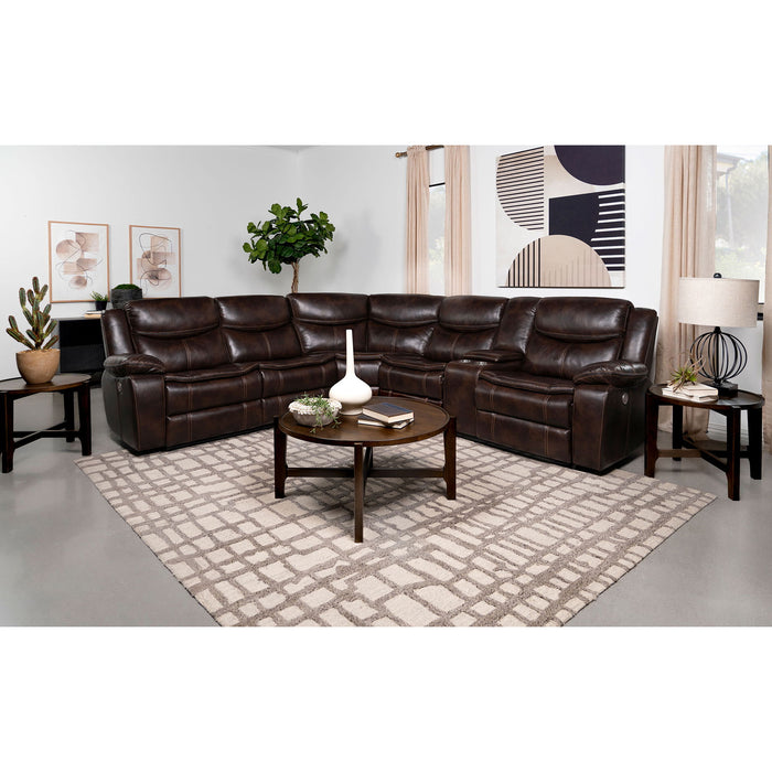 Mclean - Power Reclining Sectional Sofa With Storage Console - Dark Brown
