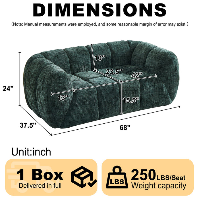 Quilted Cloud Sofa With Rounded Armrests And Piano Key Backrest Design