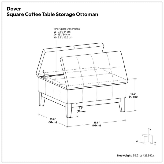 Dover - Multifunctional Lift Top Coffee Table Storage Ottoman