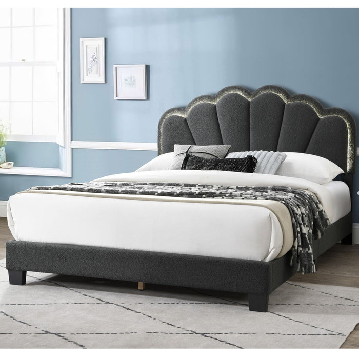 Bed With Floral Design Headboard And Built In LED Lighting