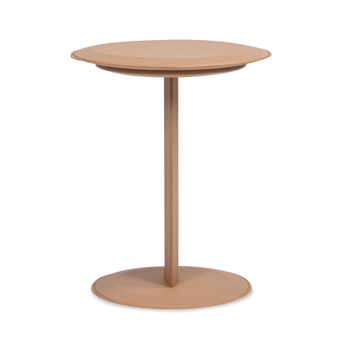 Mode - Leatherette Round C-Shaped Sofa Side Table - Saddle Brown