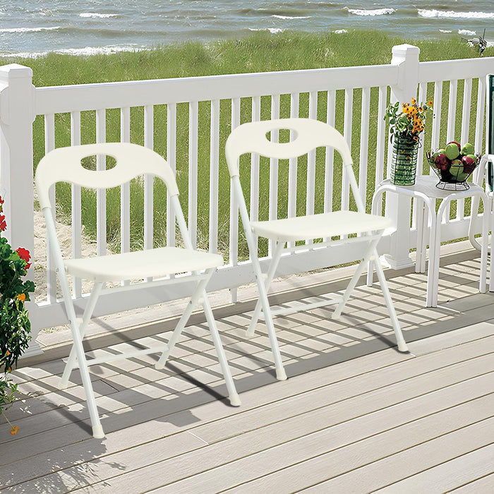 Folding Chairs, Stackable & Waterproof (Set of 4) - White
