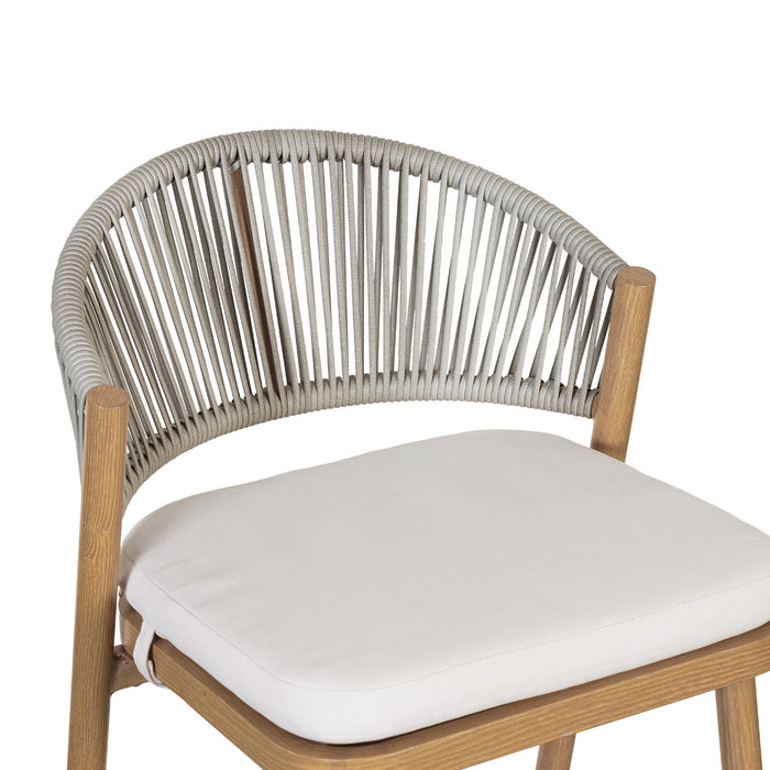 Outdoor Bar Height Metal Frame Counter Stools With Scallop Shaped Backrest & Water Resistant Cushions