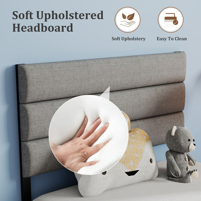 Upholstered Platform Bed Frame With Headboard, No Box Spring Needed, Underbed Storage