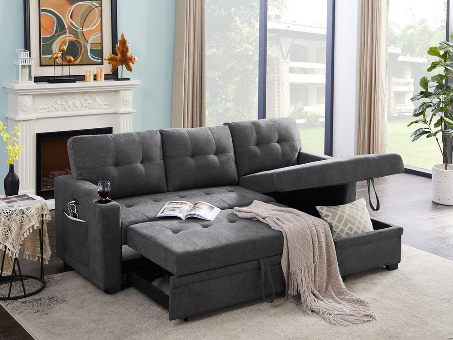 Mabel - Sleeper Sectional With Cupholder, USB Charging Port nd Pocket - Dark Gray
