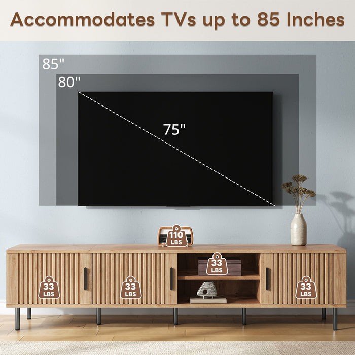 78" TV Stand For TVs Up To 85" With Closed Storage, Living Room Entertainment Center - Natural Wood