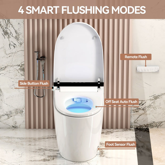 Smart Heated Bidet Toilet With Auto Open / Close Seat, Warm Water Wash, Dryer, And LED Display - White