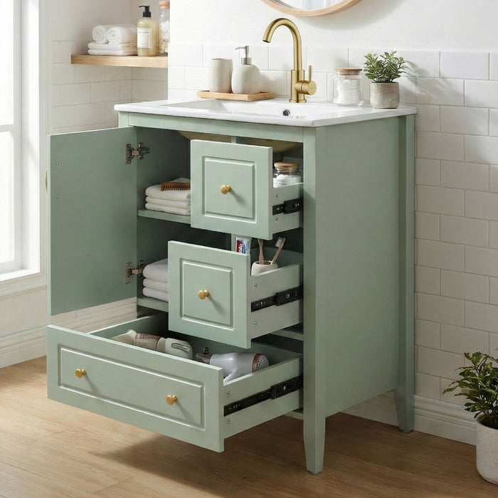 Retro Bathroom Vanity With Sink, Soft Closing Cabinet & Drawers