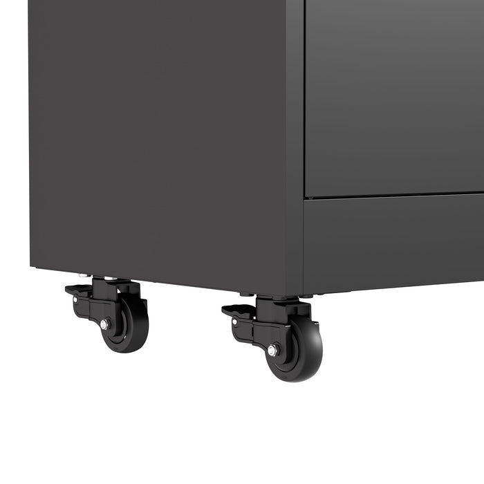 Storage Cabinet With Wheels And Lock, 4 Adjustable Shelves, 3 Point Locking Security, For Tool Organization In Garage - Black