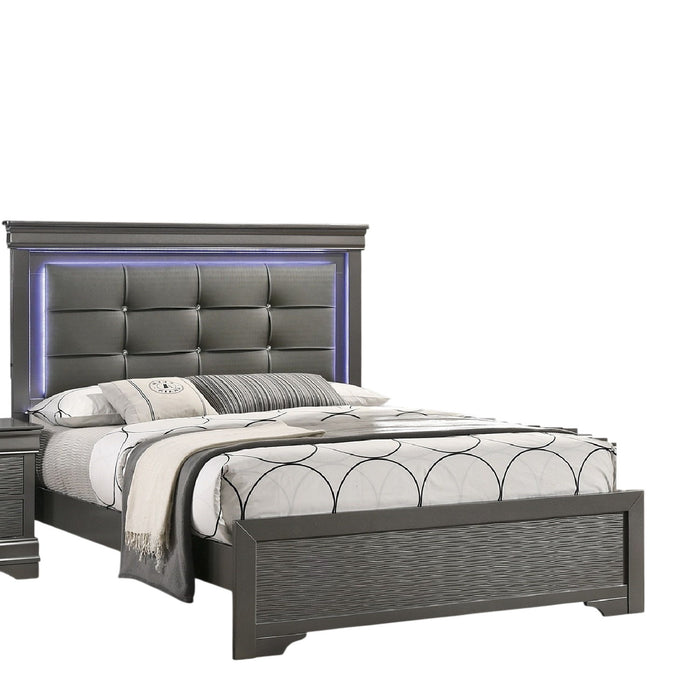 Bed With Square Button Tufting And LED Lights