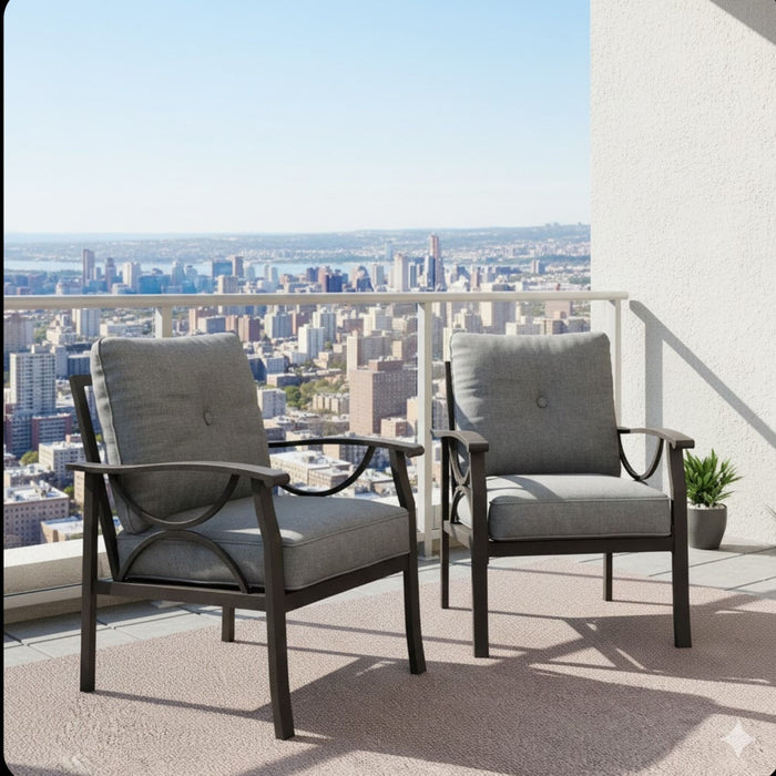 All Weather Armchairs With Cushions, Sculptural Design (Set of 2) - Gray / Khaki