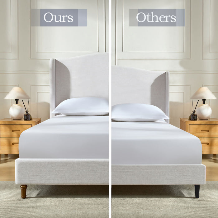 Hannah - Upholstered Wingback Bed Size / Tall Headboard Upholstered King Bed / Premium Textured Look / Minimalist Designs / No Box Spring Needed